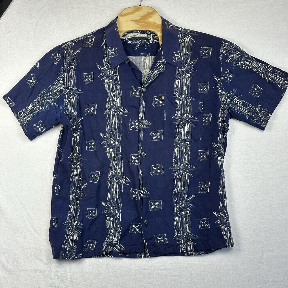 Pineapple Connection Shirt Men's Medium Blue Hawaiian Button Up Casual Rayon